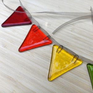 Fused glass rainbow bunting